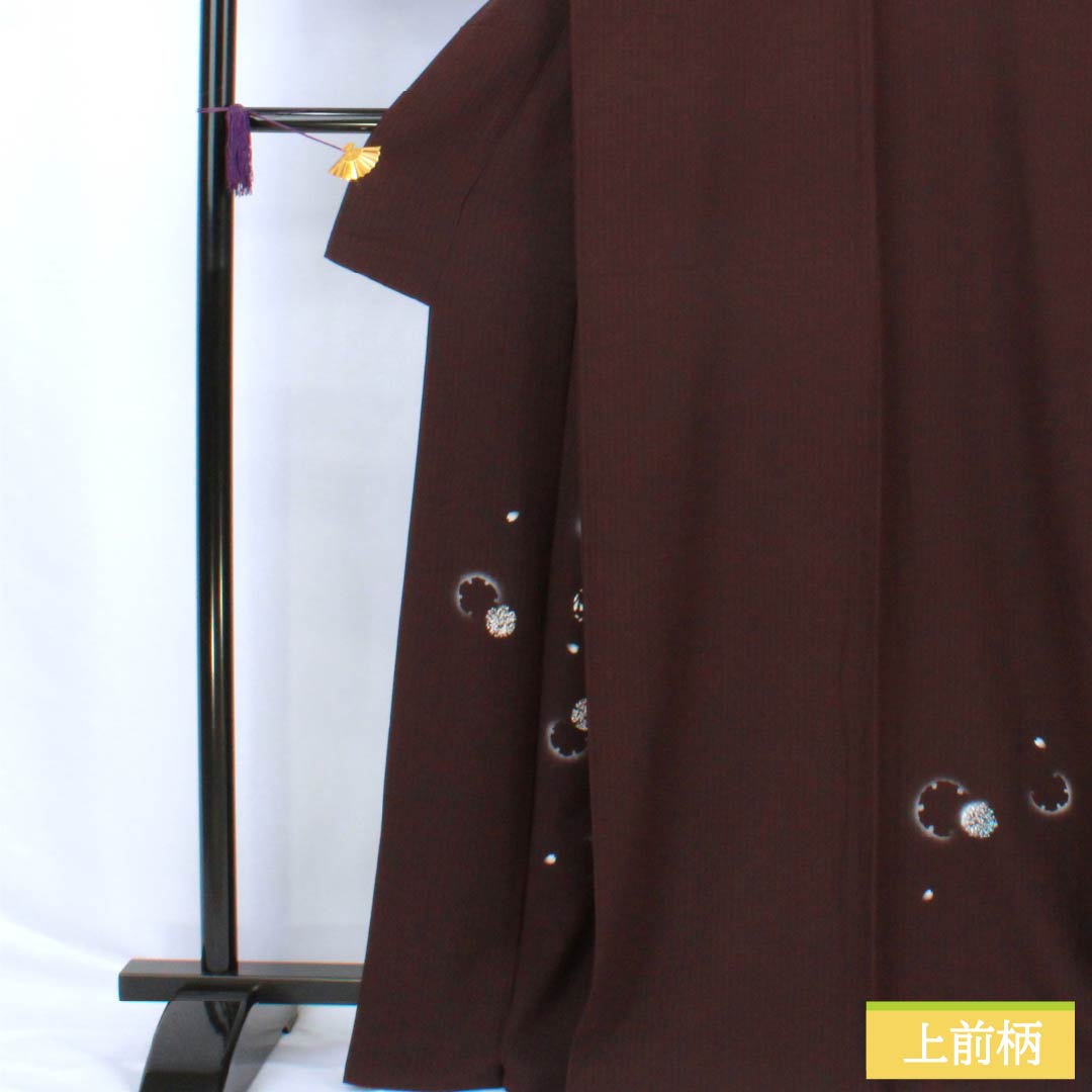 訪問着 正絹 Sランク 袷 身丈165.5cm 裄丈68cm 臙脂墨色(えんじずみいろ) 京友禅 付下げ 雪輪 うさぎ 刺繍 紫系 1112006722520