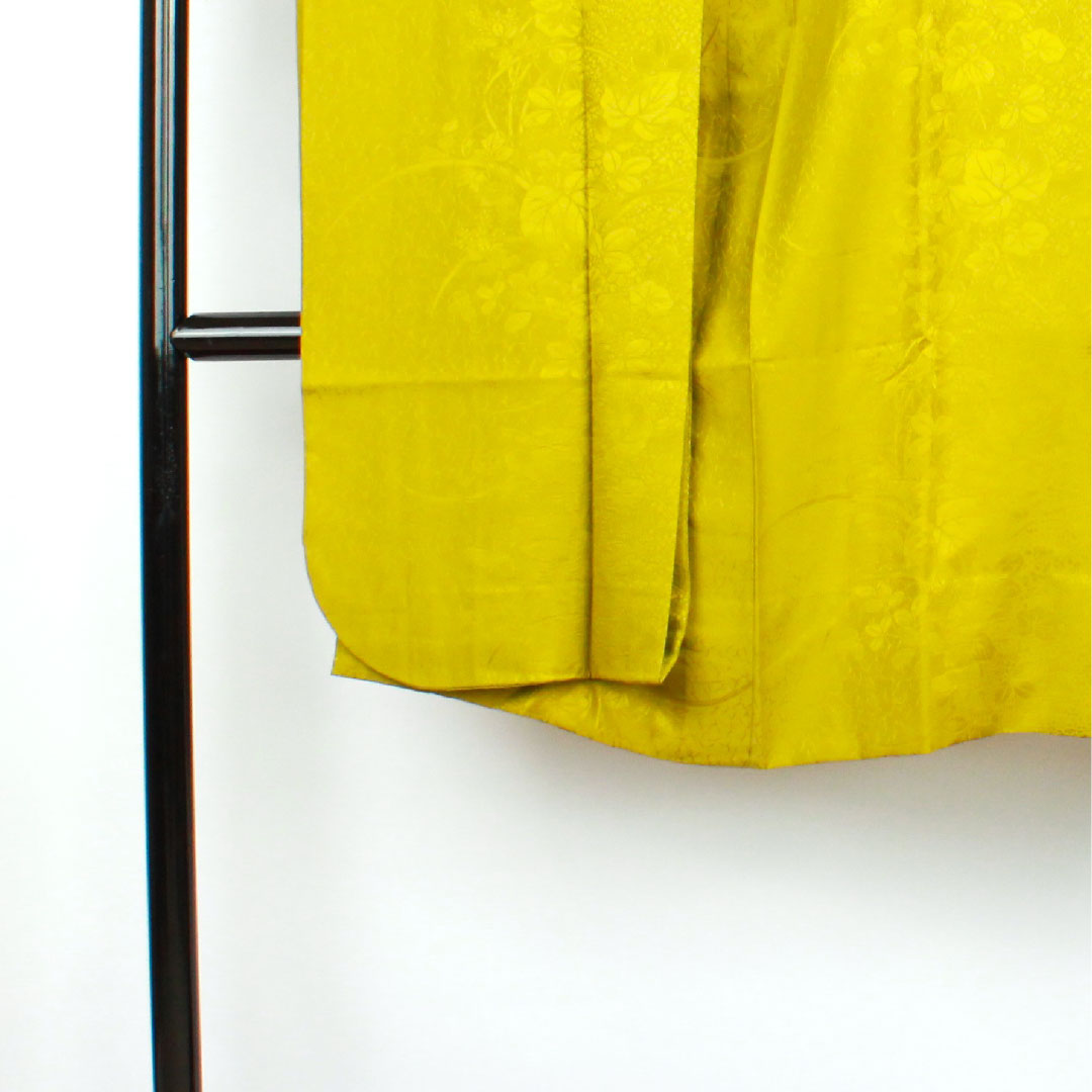 長襦袢 正絹 身丈115.5cm 裄丈66cm 単衣 朽葉色 振袖用 草花模様 Sランク 緑系 1129000302119