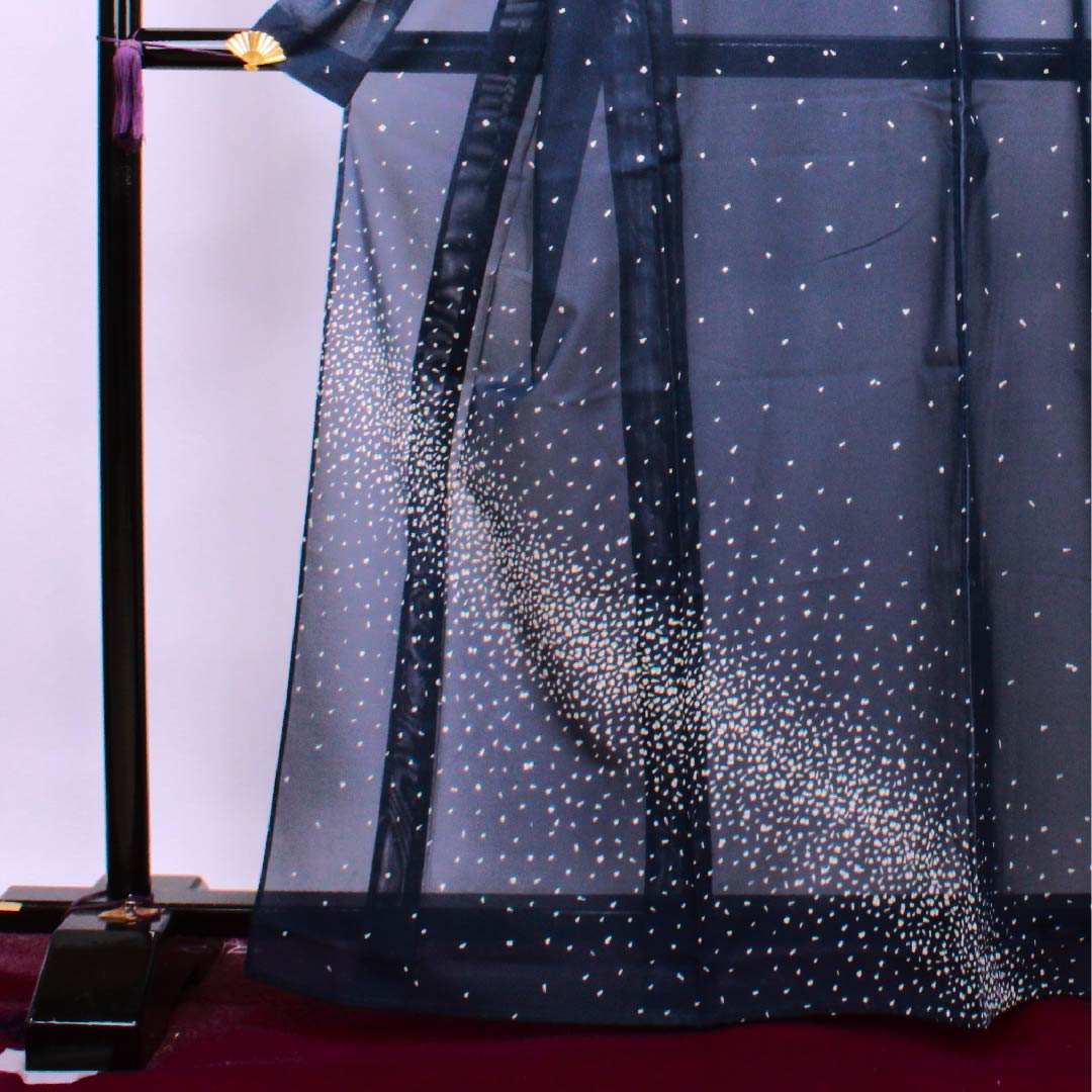 夏物 ポリエステル 訪問着 身丈166.5cm 裄丈66.5cm 韓藍色(からあいいろ)幾何学模様 絽 Aランク 紺系 1132000073518