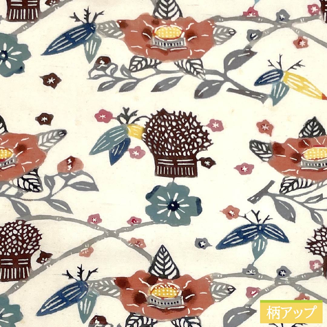 名古屋帯 正絹 Bランク 京紅型 紬地 花模様 帯丈327cm 全通 カジュアル 白系 1124009314311 名古屋仕立て