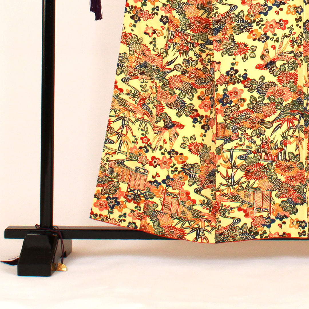 小紋 身丈158cm 裄丈65cm 袷 型染 紬地 正絹 Sランク 黄系 1115000502323