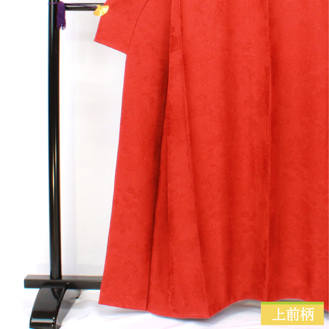 色無地 正絹 身丈161.5cm 裄丈63.5cm 紅絹色(もみいろ) 綸子 一つ紋 陰上り藤 袷 Sランク 赤系 1114002102412