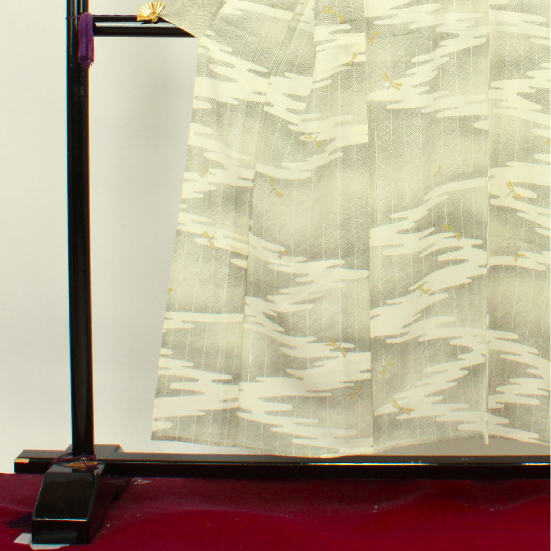 夏物 正絹 小紋 身丈155cm 裄丈62cm 乳白色(にゅうはくしょく) トンボ 道長取り 絽 Sランク クリーム系 1132000602315