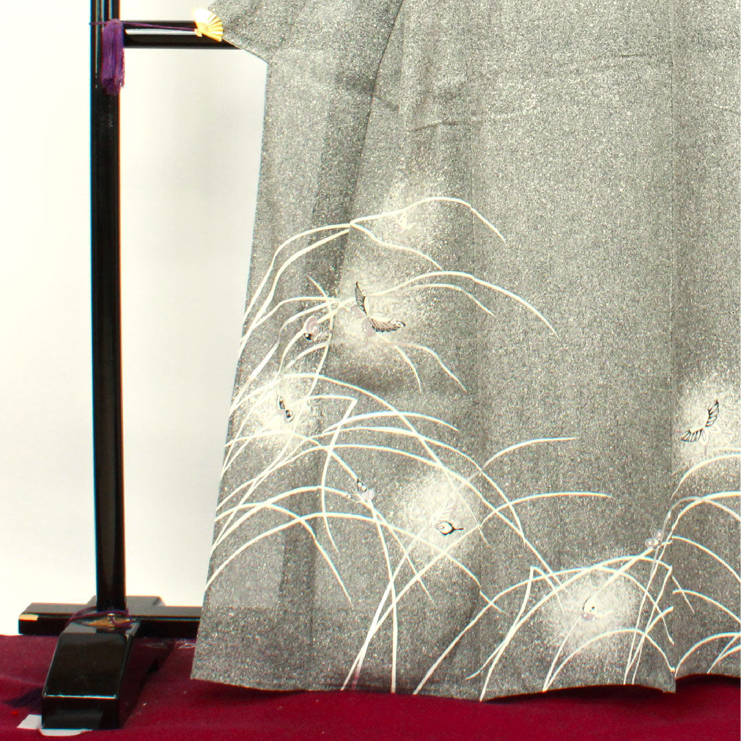 夏物 正絹 訪問着 身丈165cm 裄丈66cm モノトーン 蝶 露草 絽 Sランク グラデーション系 1132000592599