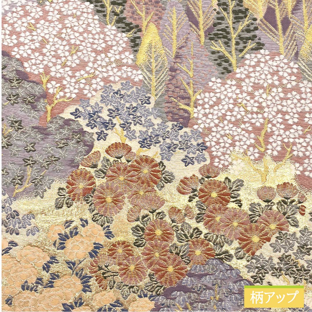 袋帯 正絹 金色(きんいろ) 鶴 鳳凰 鴛鴦 風景 帯丈432cm Sランク 六通 フォーマル 金系 1123012062321