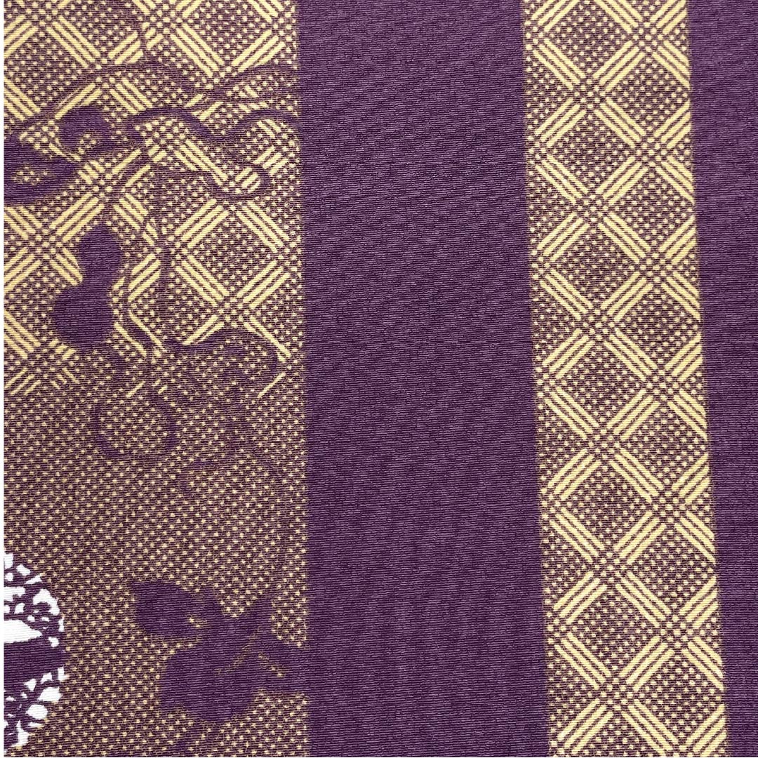 半幅帯 ポリエステル 帯丈392cm 古代紫色(こだいむらさきいろ) 植物模様 モノトーン 縞 ストライプ リバーシブル 紫系 Sランク 1125001592320