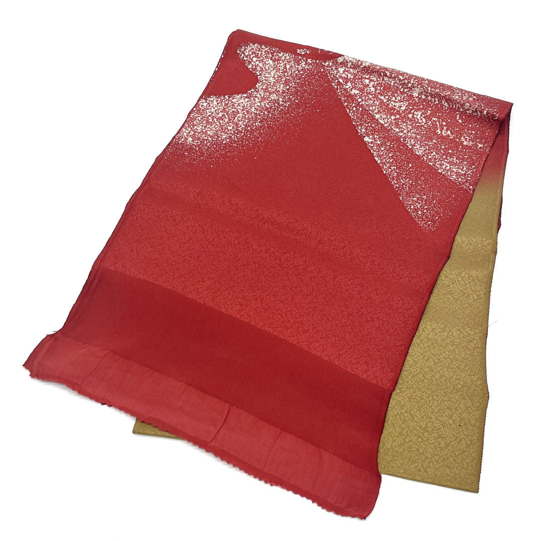 帯揚げ 正絹 Sランク セミフォーマル 海老色(えびいろ) 朽葉色(くちばいろ) 抽象模様 バイカラー 長さ約176cm 幅約29.5cm 赤系 1136001602912