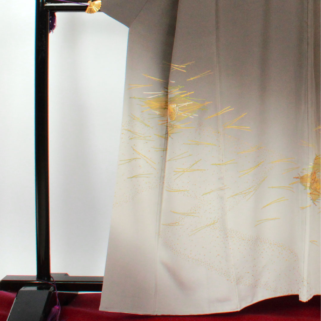 色留袖 身丈162cm 裄丈65cm 袷 消炭色 人間国宝 福田喜重 松模様 五三桐 正絹 Sランク 三つ紋 黒系 1111000442410