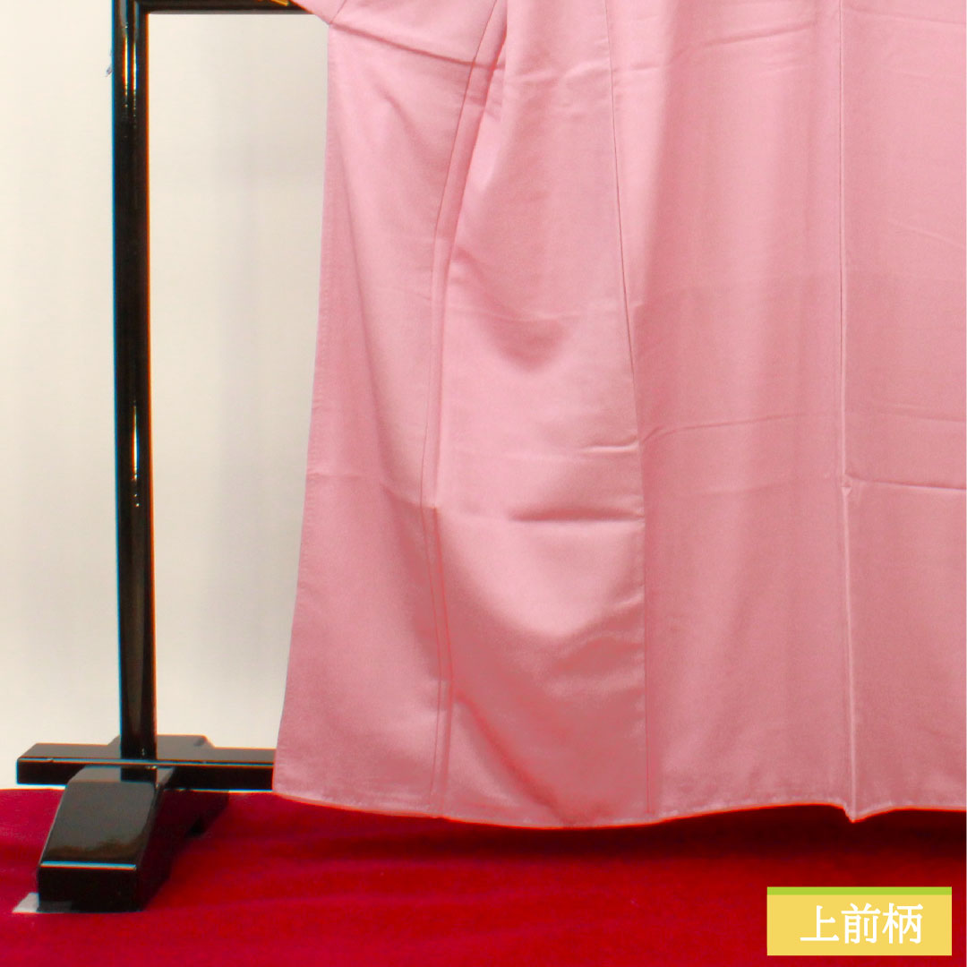 色無地 ポリエステル 身丈162.5cm 裄丈67.5cm 退紅色(あらそめいろ) 洗える着物 しつけ糸付き 未使用品 袷 Sランク 紫系 1114001232420