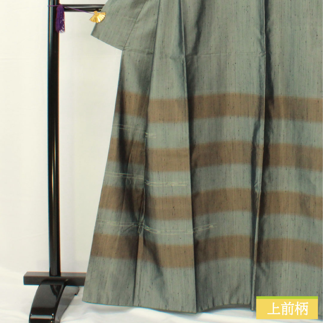 訪問着 正絹 袷 身丈163.5cm 裄丈63.5cm 深川鼠色(ふかがわねずいろ) 紬地 抽象模様 Sランク 緑系 1112005872419