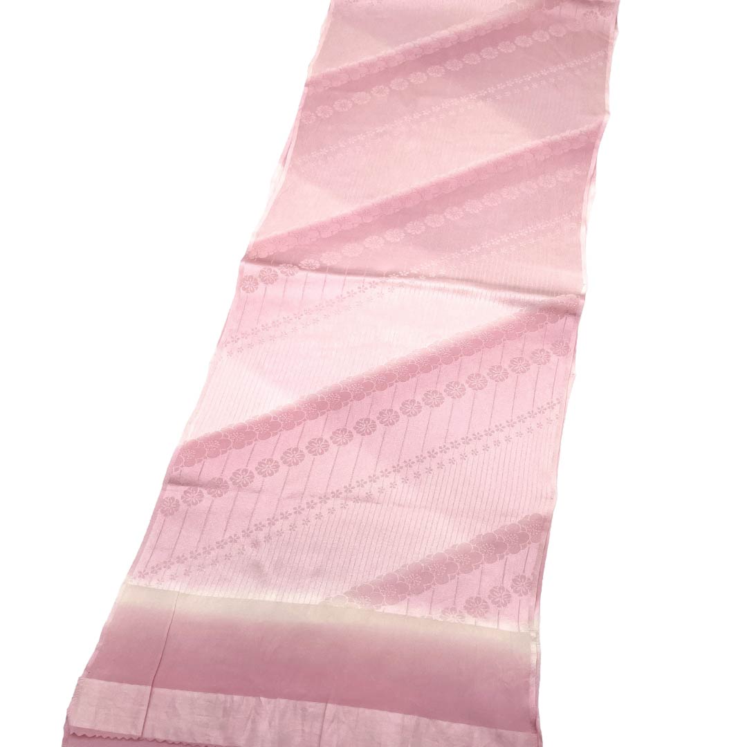 帯揚げ 正絹 Sランク セミフォーマル 一斤染色(いっこんぞめいろ) ぼかし 梅 花 長さ約170cm 幅約29.5cm ピンク系 1136004782913