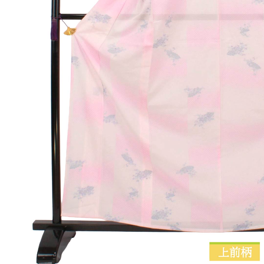 夏物 ポリエステル 小紋 Sランク 身丈162.5cm 裄丈64.5cm 浅紅色(あさべにいろ) 市松 古典模様 洗える着物 絽 ピンク系 1132003272413