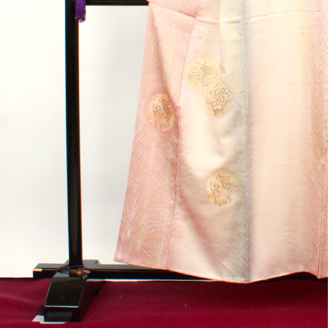 訪問着 袷 身丈157cm 裄丈62.5cm 汕頭刺繡 雪輪 草花模様 正絹 Aランク グラデ 1112002333399