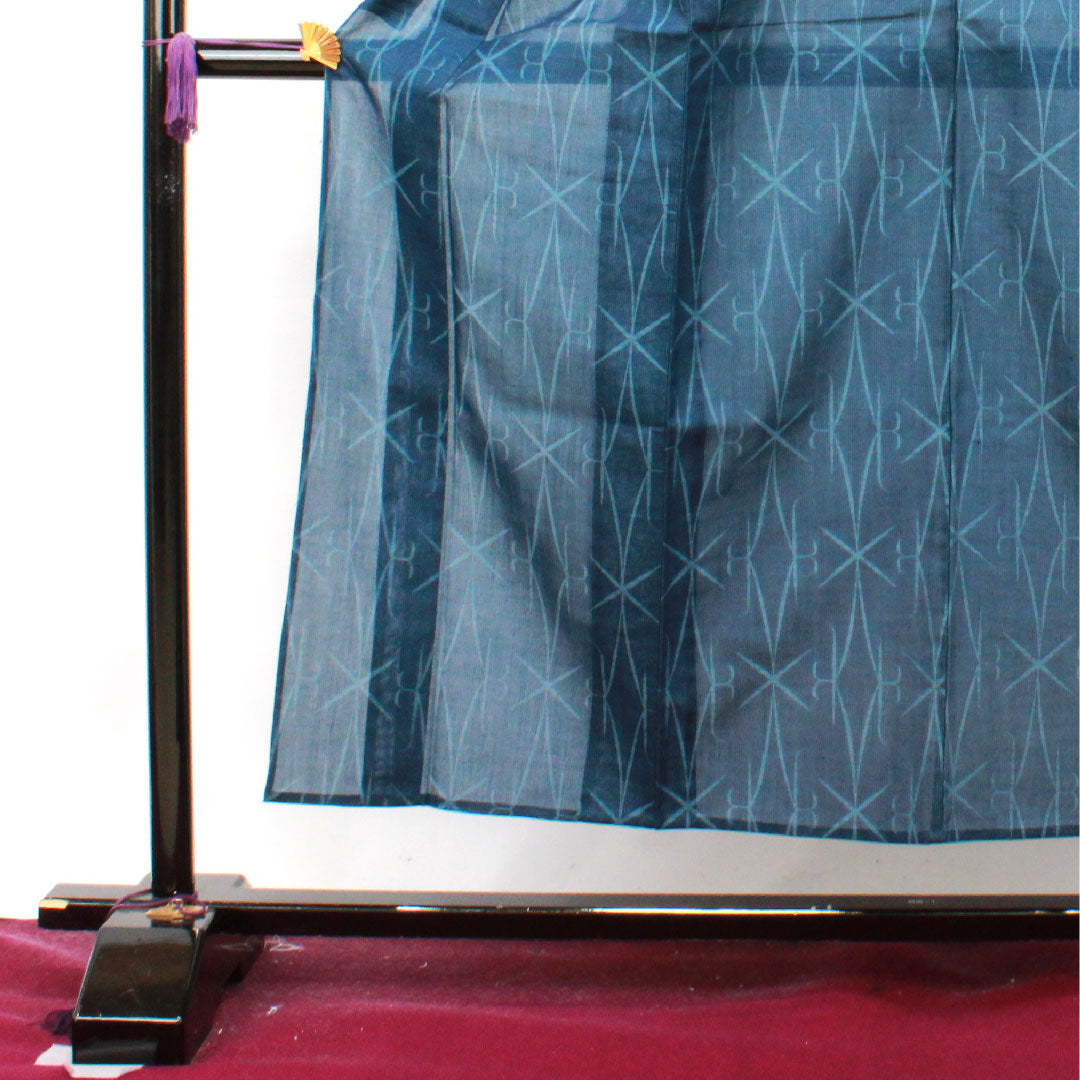 Summer wool tsumugi Length 153.5cm Sleeve length 61.5cm Back color (urai-ro) Geometric pattern Summer wool Gauze S rank Blue 1132001262217