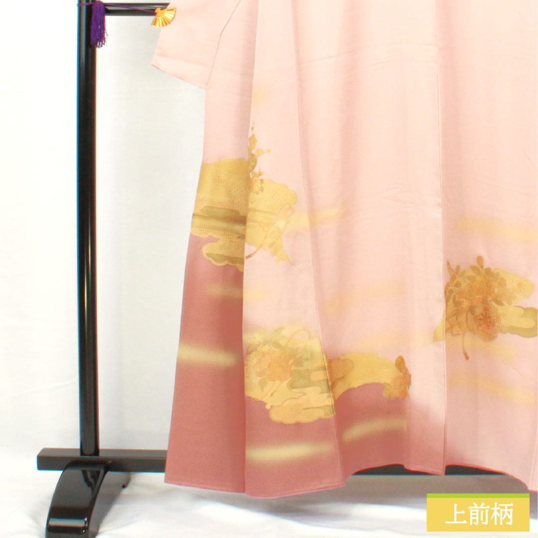 訪問着 正絹 袷 身丈156.5cm 裄丈62.5cm 今様色(いまよういろ) 京友禅 汕頭刺繡 花車 Sランク ピンク系 1112004942313
