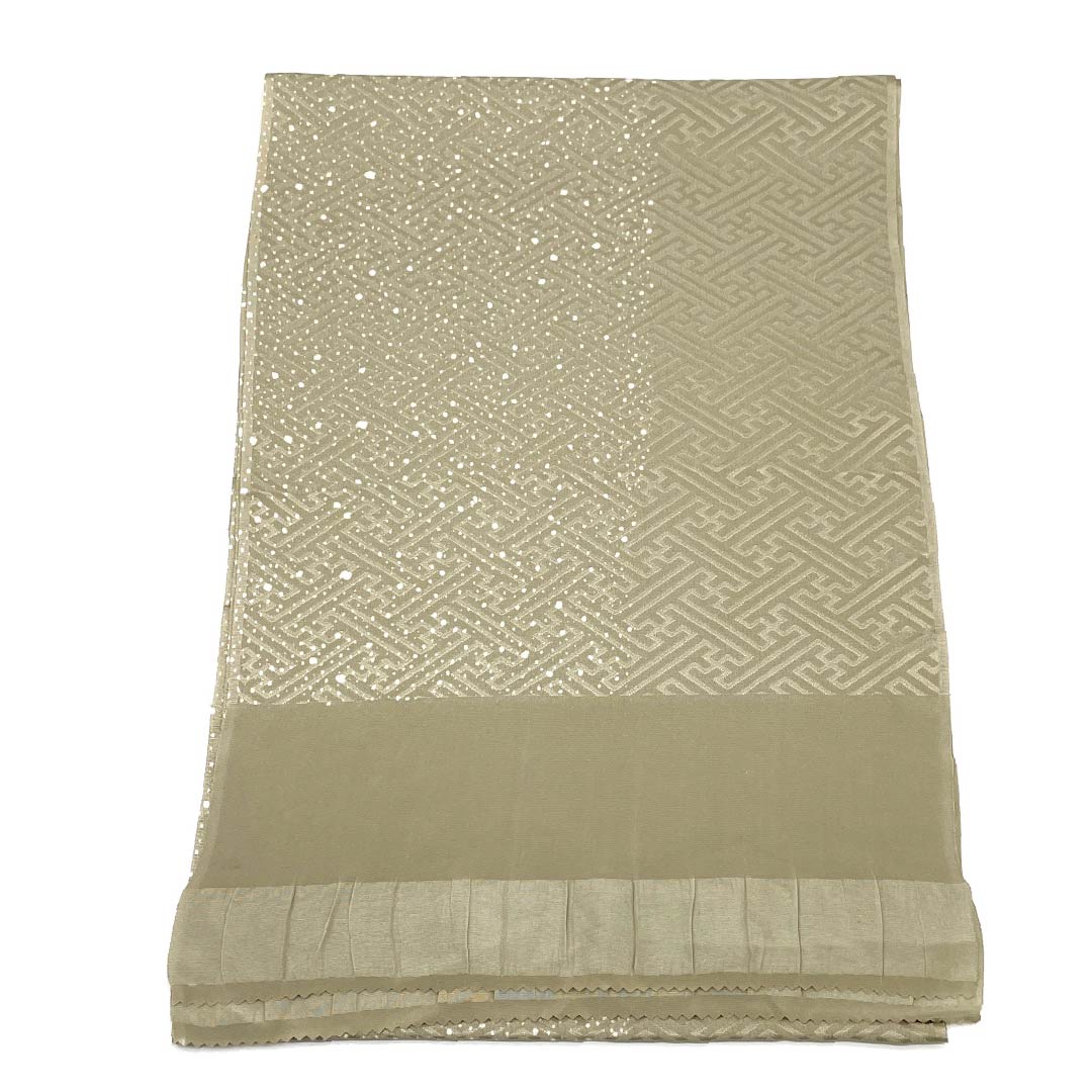 帯揚げ 正絹 セミフォーマル 藁色(わらいろ) 紗綾型 たたき染め風 古典柄 長さ約172cm 幅約30cm Sランク 緑系 1136000432919