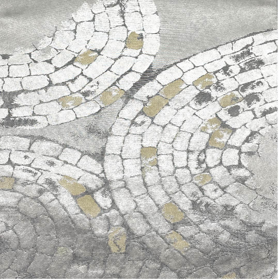 袋帯 白鼠色(しろねずいろ) 紫紘 石畳 帯丈444cm 正絹 Sランク ポイント柄 セミフォーマル 銀系 1123006922322