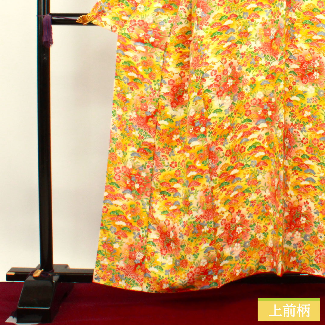 Komon, pure silk, length 158.5cm, sleeve length 64cm, lined, floral pattern, S rank, gradation style, 1115003812399