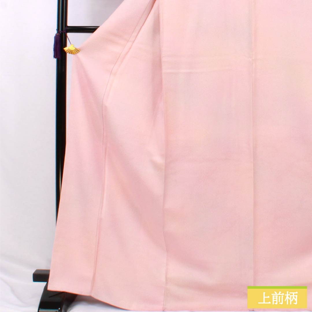 色無地 正絹 Sランク 身丈171.5cm 裄丈69cm 曙色(あけぼのいろ) 一つ紋 葉なし三ツ茶の実 縫い紋 袷 ピンク系 1114002362613