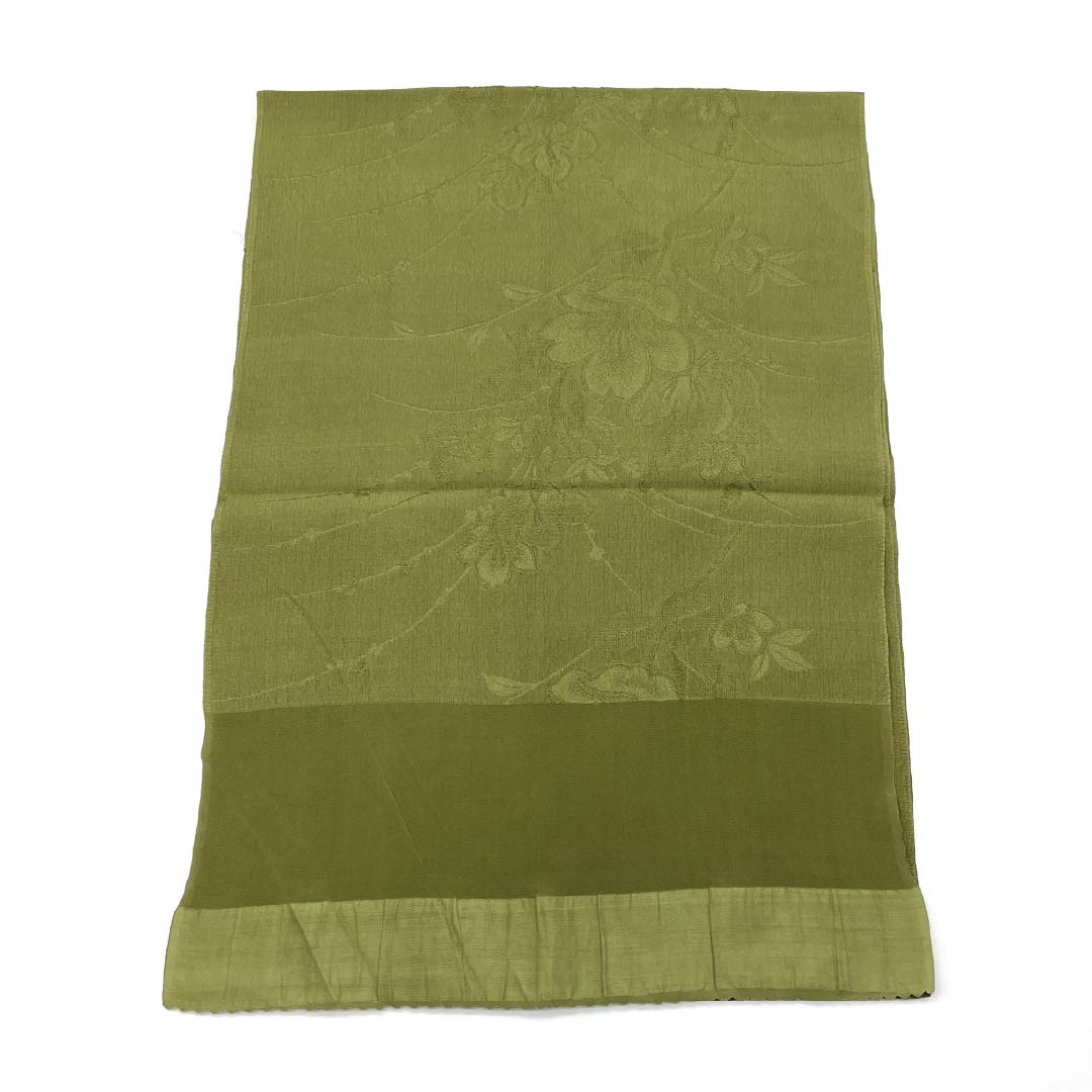 帯揚げ 正絹 セミフォーマル 梅幸茶色(ばいこうちゃいろ) 花柄 古典柄 長さ約166cm 幅約29cm Sランク 緑系 1136000572919