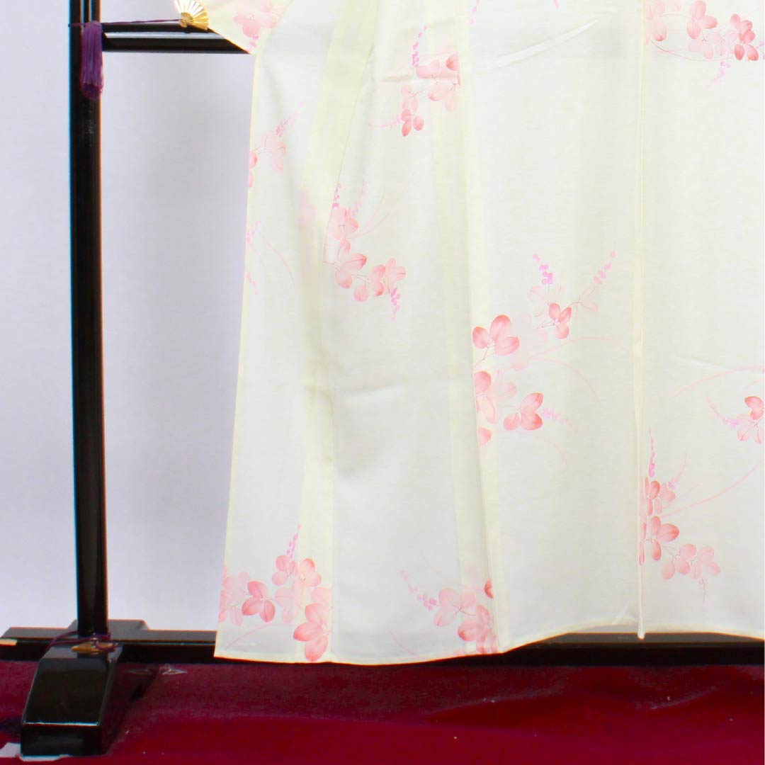 夏物 正絹 小紋 身丈157.5cm 裄丈64.5cm 白百合色(しらゆりいろ)萩 絽 Bランク クリーム系 1132000044315