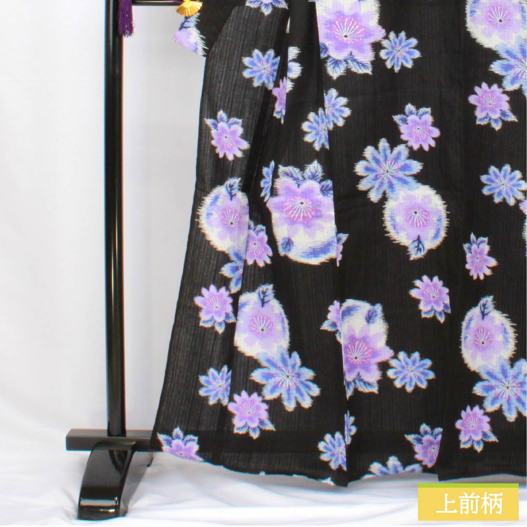 浴衣 木綿 身丈164.5cm 裄丈66.5cm Sランク 単衣 黒系 抽象花 1118005942410