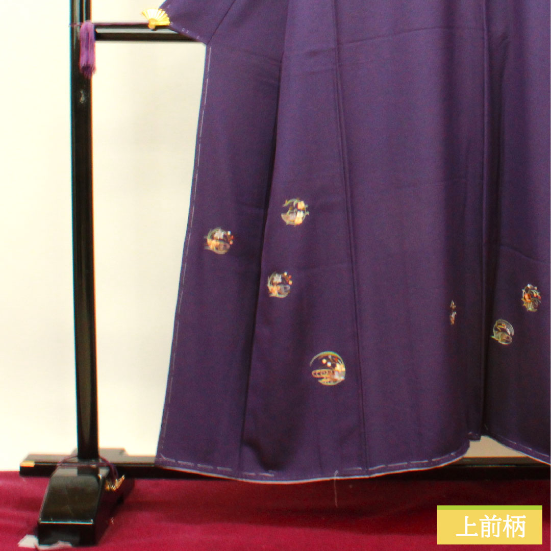 Homongi, pure silk, lined, length 155.5cm, sleeve length 65.5cm, purple, embroidery, basting thread included, unused, S rank, purple, 1112003462320