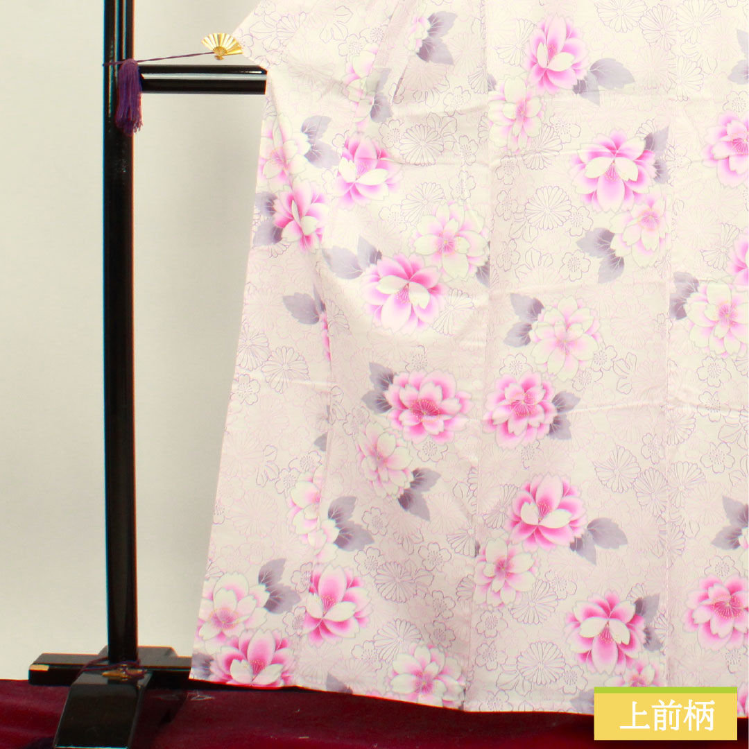 浴衣 木綿 身丈163cm 裄丈64.5cm Sランク 単衣 ピンク系 桜色(さくらいろ) 桜 菊 1118004542413
