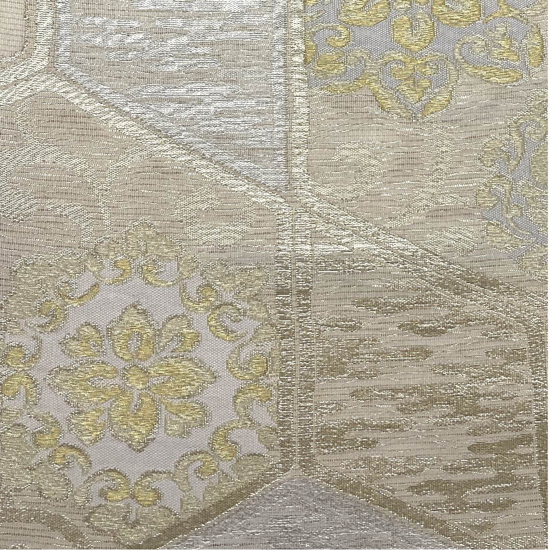 袋帯 生成り色(きなりいろ) 夏帯 華文 亀甲 唐草 帯丈430cm 正絹 Sランク 六通 フォーマル クリーム系 1123007362315