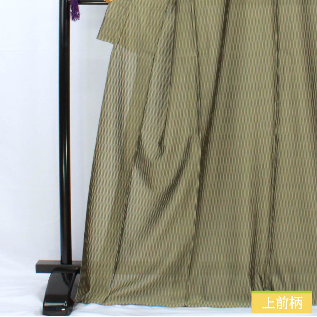 夏物 正絹 紬 身丈172cm 裄丈67cm 鈍色(にびいろ) 関絹織物 薩摩透かし織 本場縞大島 紗 Aランク 緑系 1132001983619