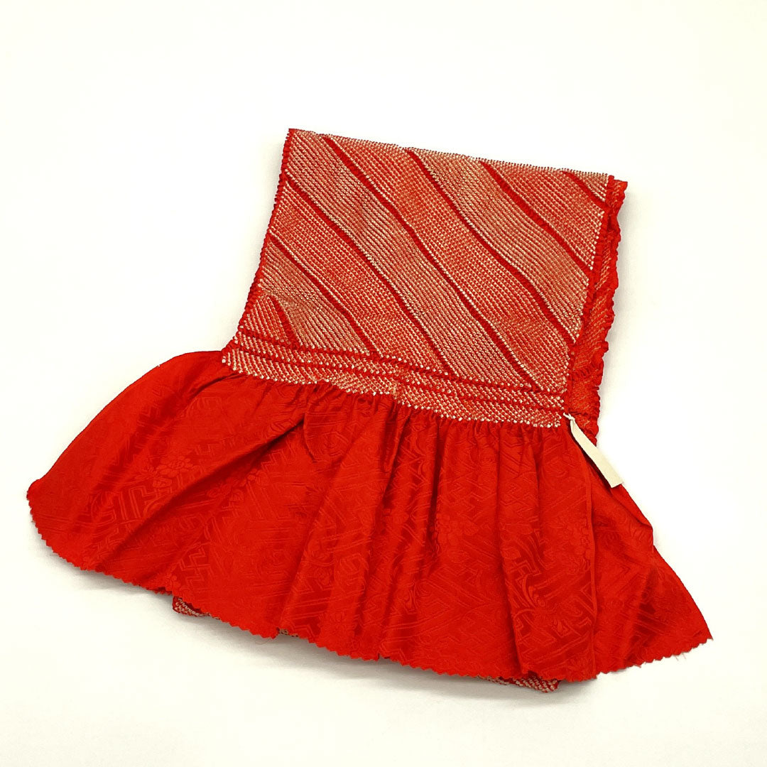 (New Old Stock) Obi-jime and Obi-age Set, Pure Silk, New Rank, Scarlet, Round Braid, Twisted Fringes, Shibori, Length approx. 160cm, Width approx. 1cm, Semi-formal, Vermilion Family, 1141000531316