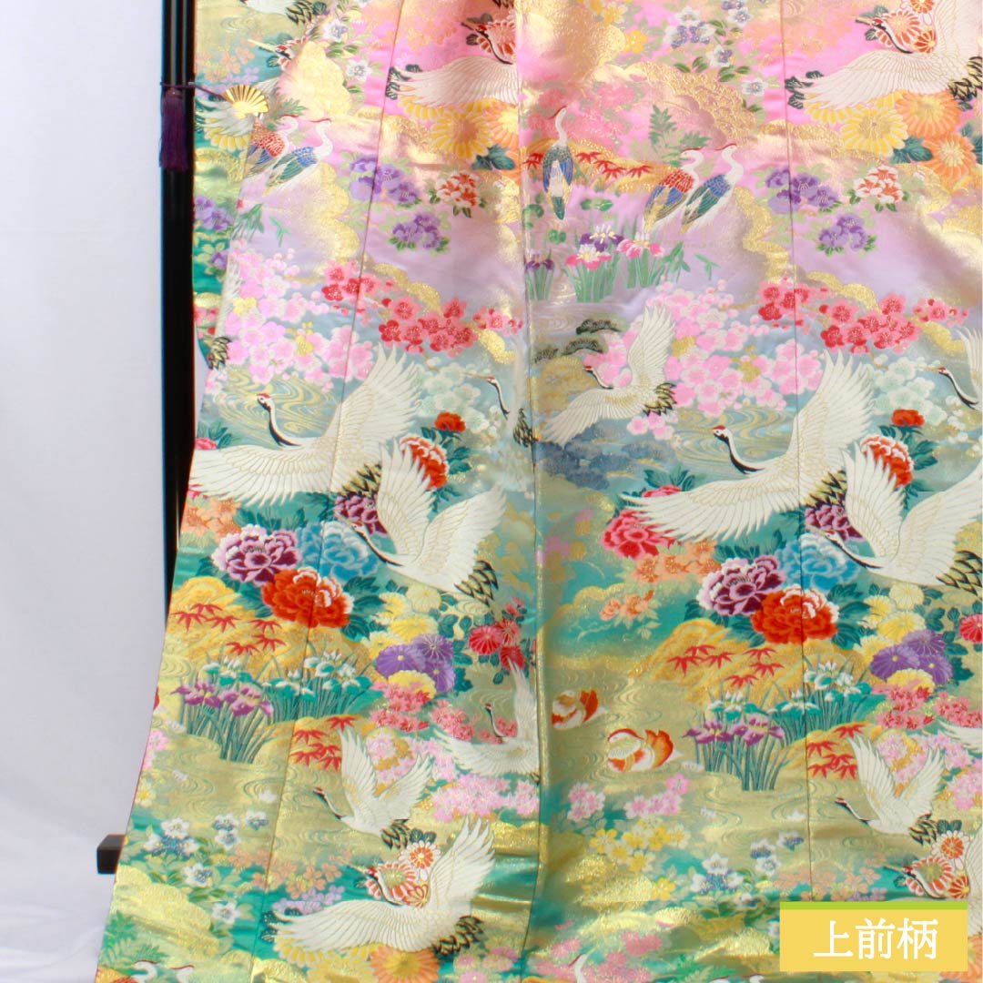 色打掛 正絹 Sランク 身丈196cm 裄丈65cm 唐織 さくら重ね 吉祥文様 鶴 鴛鴦 袷 グラデーション系 1110001092999