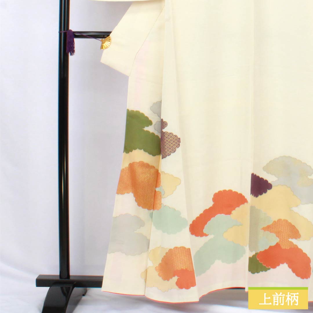 訪問着 正絹 Aランク 袷 身丈157.5cm 裄丈62cm 乳白色(にゅうはくしょく) 京友禅 雲取り しつけ糸付き 白系 1112006563311