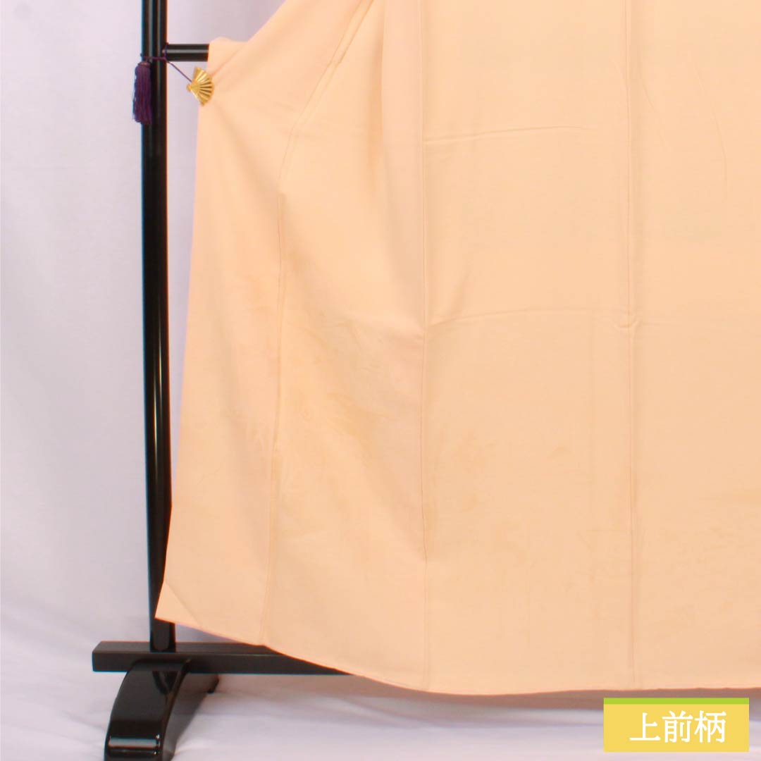 色無地 正絹 Sランク 身丈159cm 裄丈63cm 肌色(はだいろ) 一つ紋 丸に桔梗 寿光織 袷 橙系 1114002652326