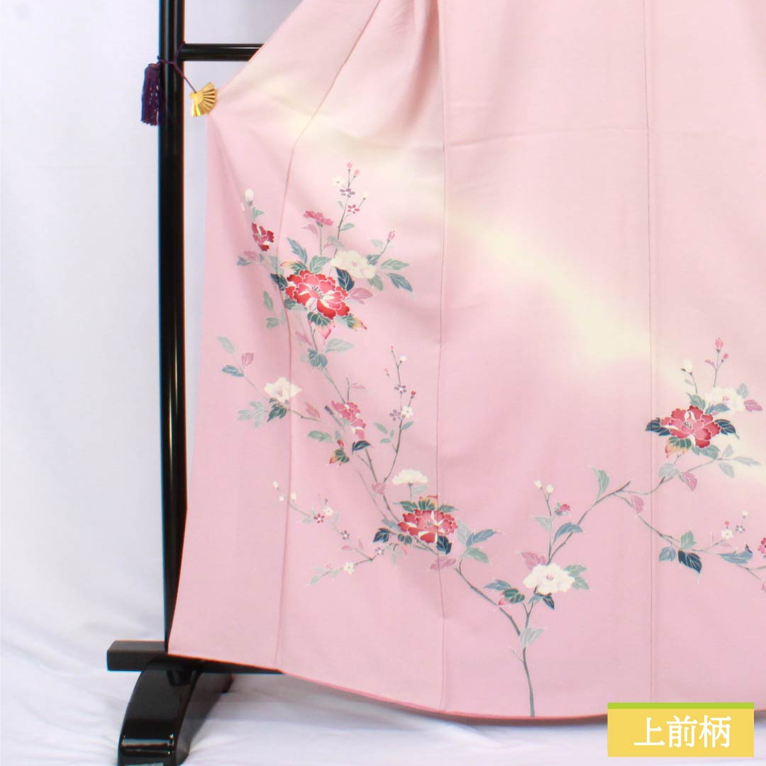 Homongi Silk A Rank Awase Kimono, Length 164.5cm (64.8"), Sleeve to Shoulder 66cm (26.0"), Arasomeiro Pink, Attached Collar, Kyo-Yuzen, Floral Pattern, Pink Tones, 1112007633413