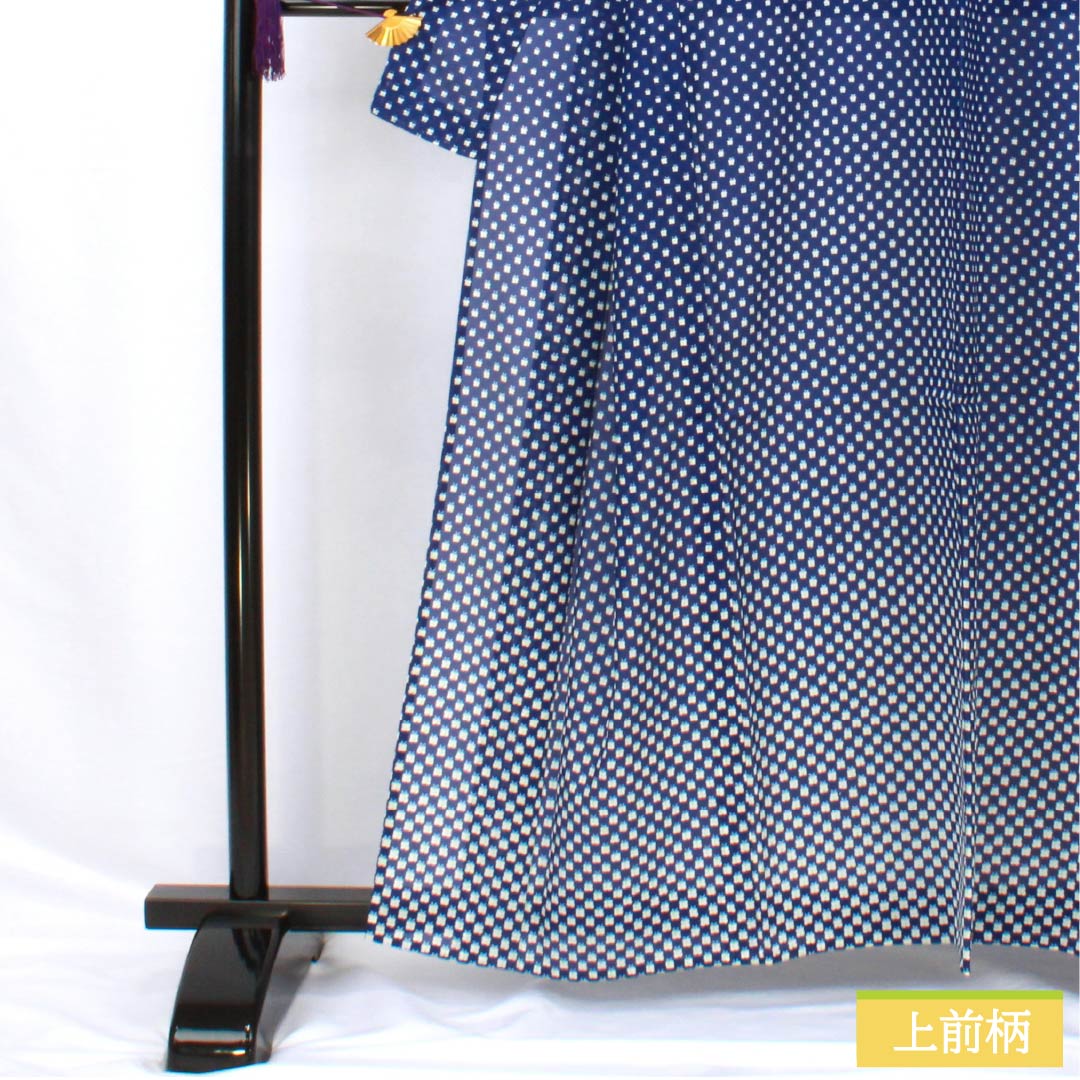 夏物 ポリエステル 訪問着 身丈161cm 裄丈65cm 抽象模様 洗える着物 絽 Aランク 紺系 1132002253418