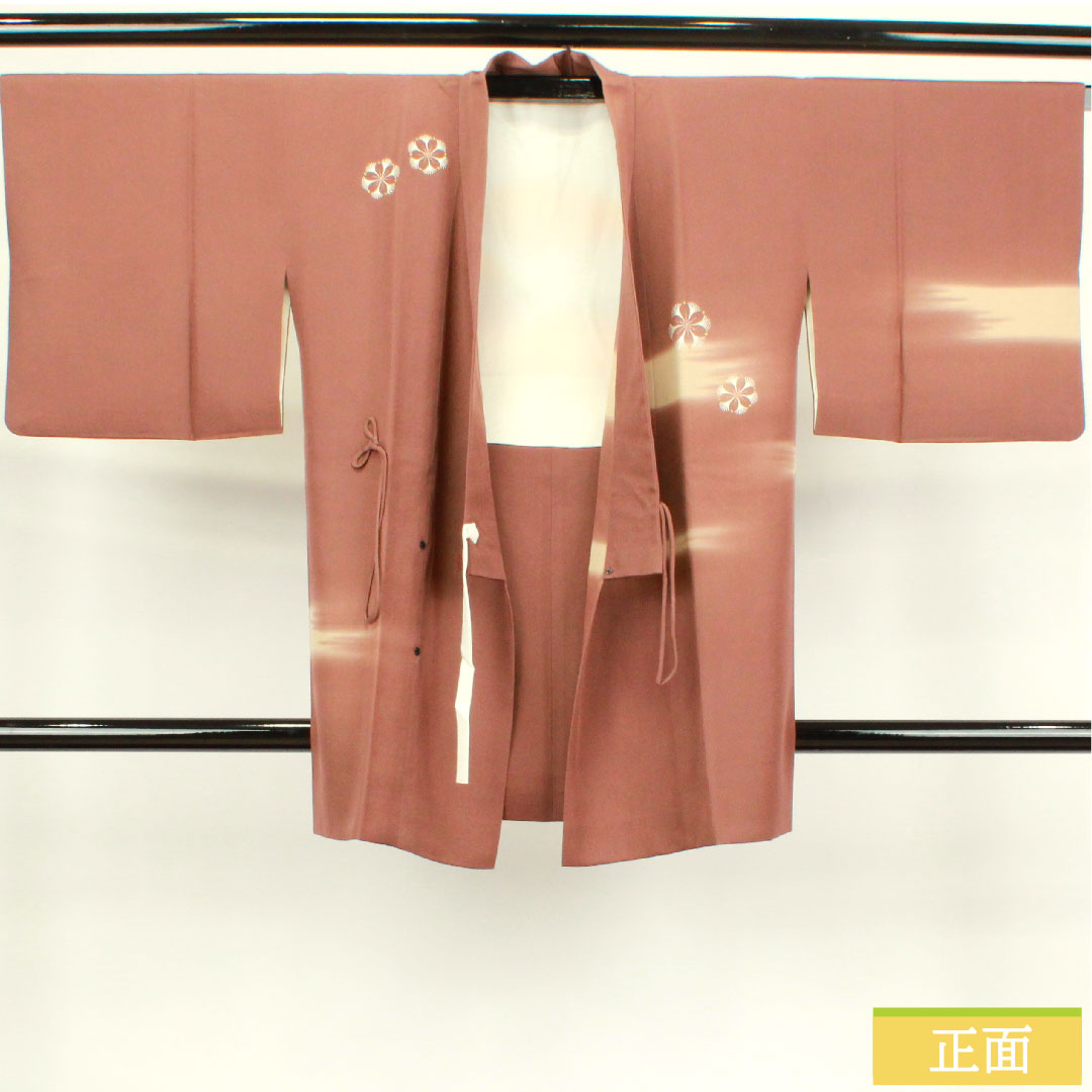 道中着 正絹 身丈84cm 裄丈62.5cm 檜皮色 刺繡 抽象模様 Aランク 袷 茶系 1117000773914