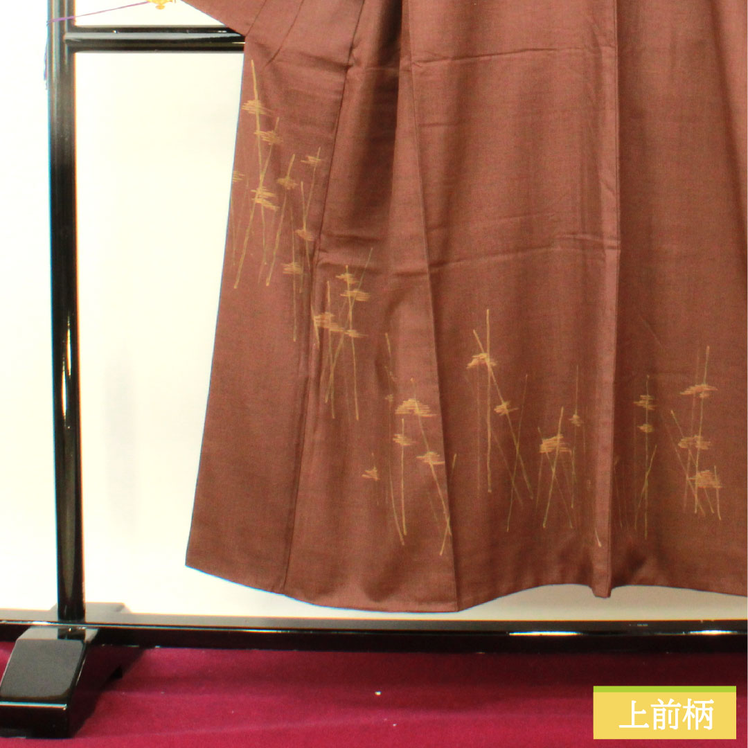 訪問着 正絹 袷 身丈152cm 裄丈63cm 鉄黒色(てつぐろいろ) 紬地 抽象模様 Sランク 茶系 1112004712214