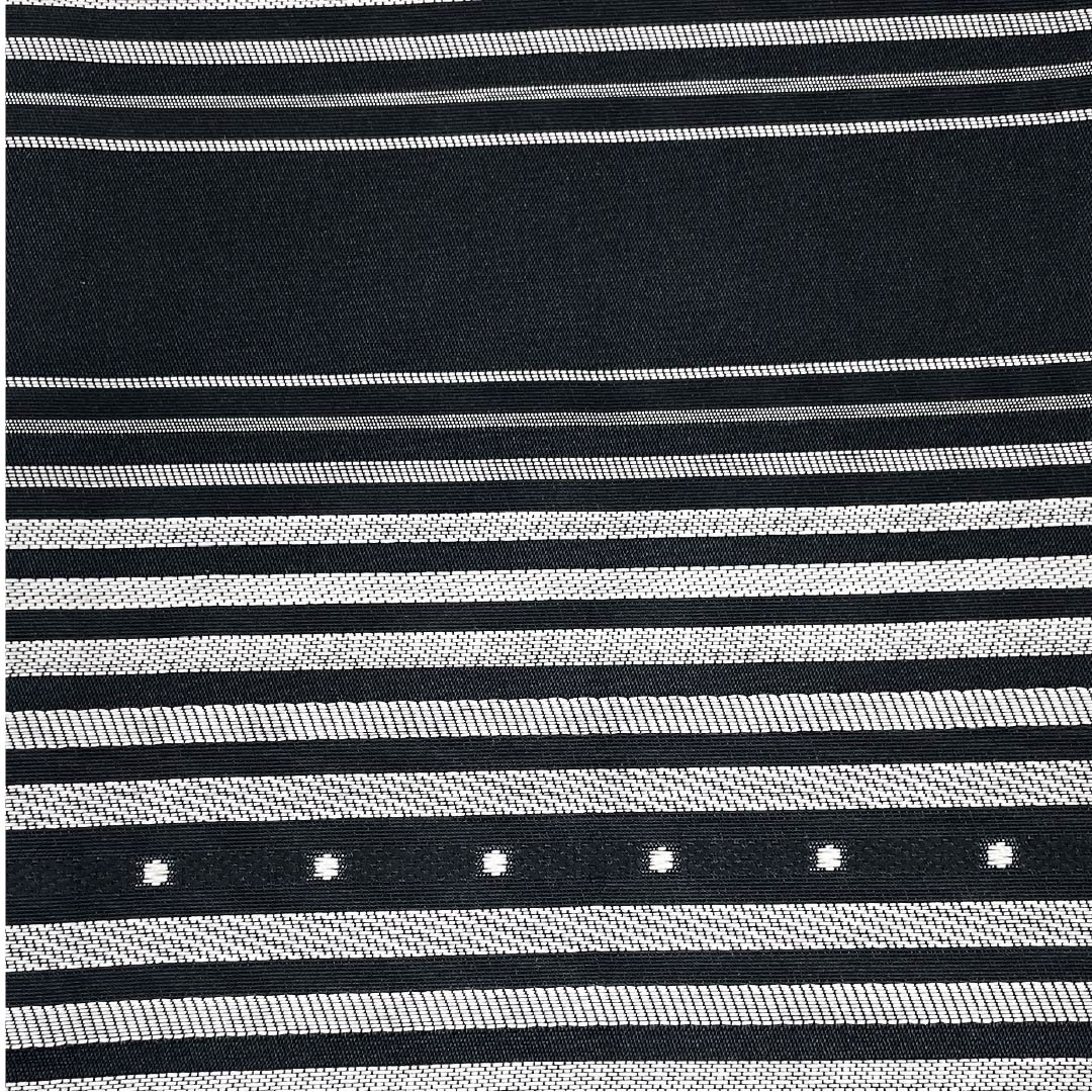 半幅帯 ポリエステル 帯丈380cm 黒色(くろいろ) ストライプ 紅赤色(べにあかいろ) 花柄 リバーシブル 黒系 Sランク 1125001532310