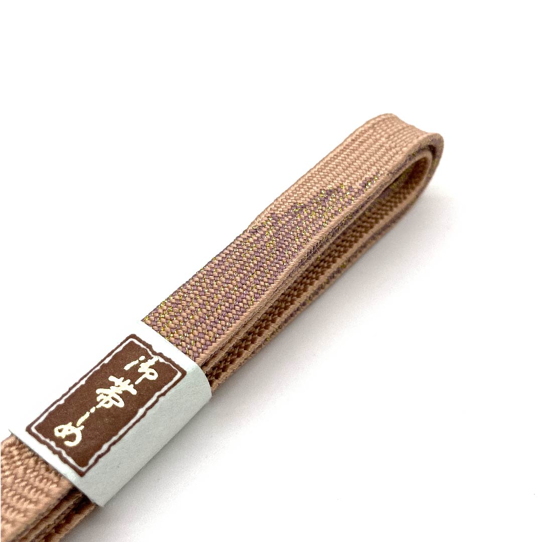(新古品) 帯締め 正絹 四分紐 赤香色(あかこういろ) 金属糸使用 創作手組紐 特選金銀糸使用 長さ約156cm 幅約1.2cm セミフォーマル Sランク ベージュ系 1135002302325