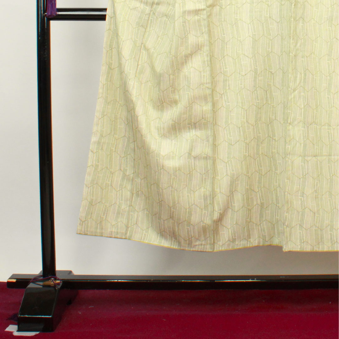 Tsumugi, Length 148cm, Sleeve length 64cm, Sulfur color, Tortoise shell, Pure silk, A rank, Lined, Green, 1116002563119