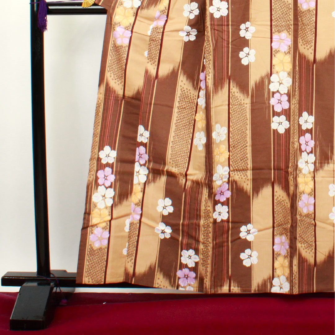 浴衣 抽象模様 木綿 Bランク 単衣 身丈161.5cm 裄丈66.5cm 茶系 1118001054414