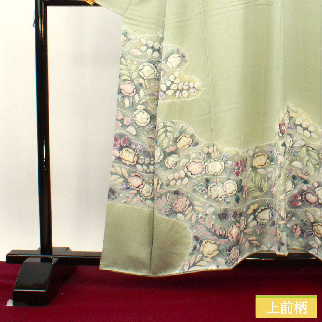 訪問着 正絹 袷 身丈158.5cm 裄丈62.5cm 薄緑色 桐屋翠山工房謹製 辻ヶ花 Aランク 緑系 1112003603319