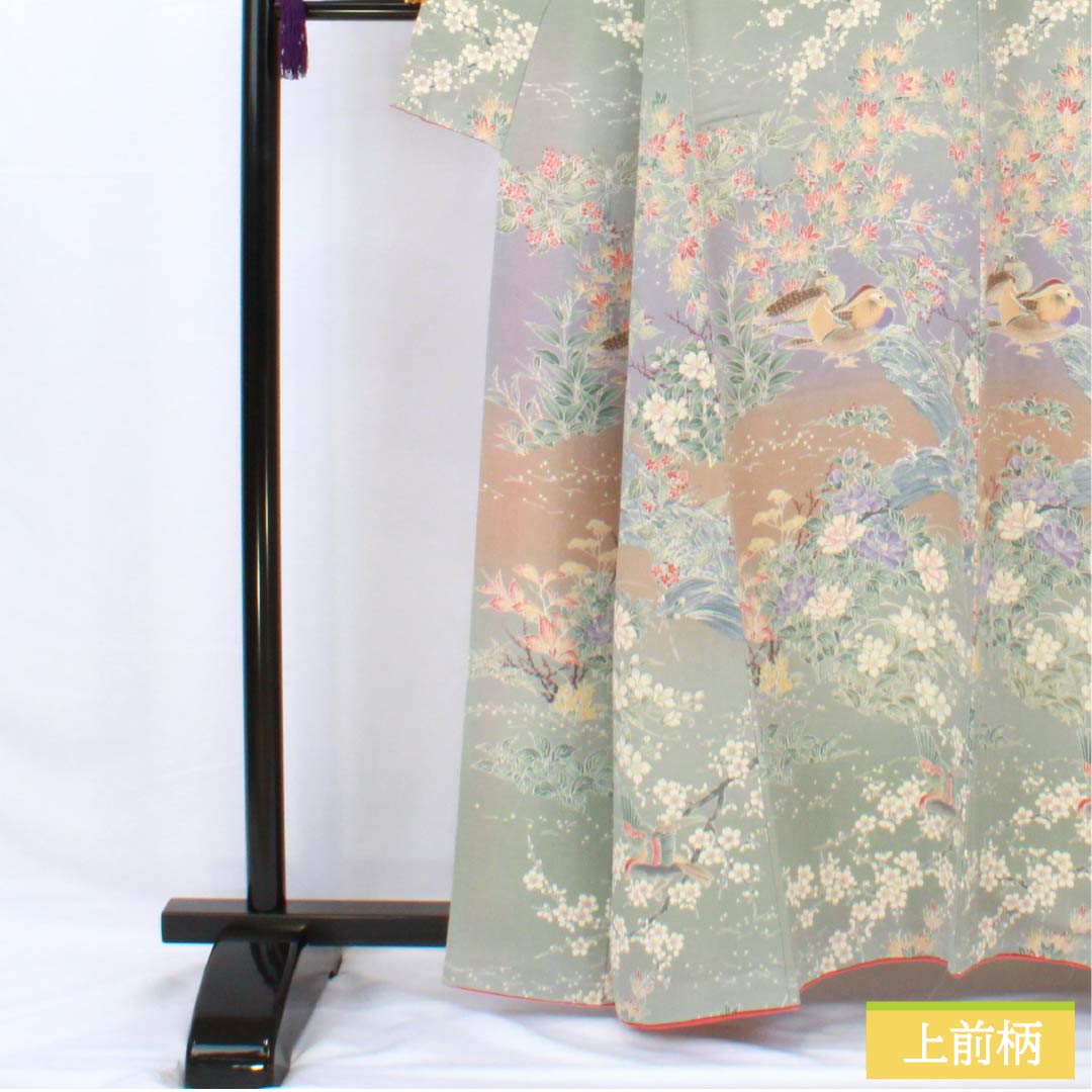Komon, pure silk, length 160.5cm, sleeve length 64cm, lined, flower and bird pattern, with basting thread, S rank, gradation style, 1115005782499