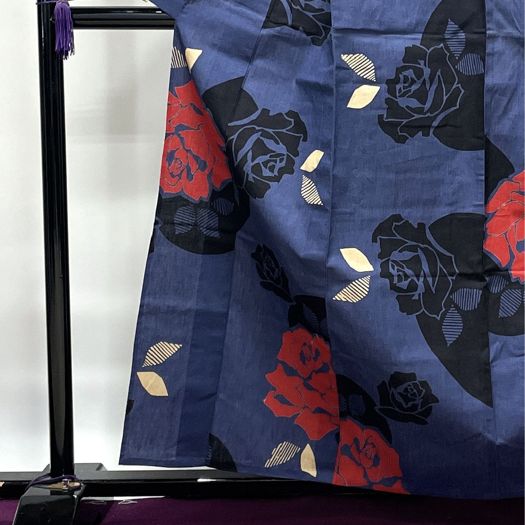 浴衣 しつけ糸付き 未使用品 瞑色 薔薇 木綿 Sランク 単衣 身丈161cm 裄丈65cm 紫系 1118002332420