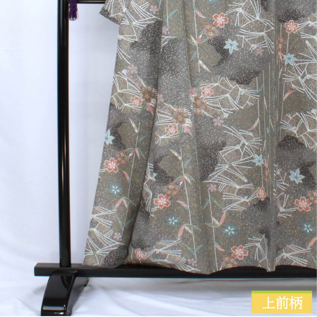 小紋 ポリエステル 身丈156cm 裄丈66cm 単衣 鉛色(なまりいろ) 古典柄 洗える着物 Sランク グレー系 1115005912322