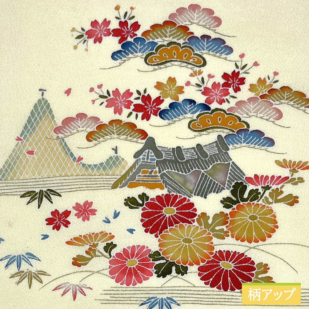 名古屋帯 正絹 乳白色色(にゅうはくしょくいろ) ちりめん地 染め帯 松 帯丈356cm Aランク ポイント柄 セミフォーマル クリーム系 1124007293315 名古屋仕立て