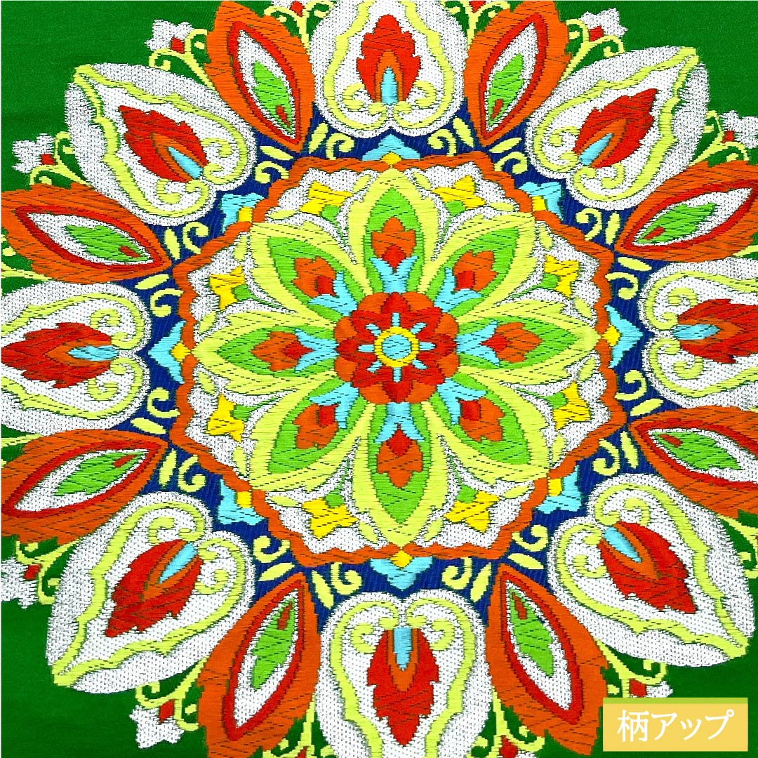 袋帯 緑色 宝相華 帯丈418cm 正絹 Sランク 六通 フォーマル 緑系 1123010362319