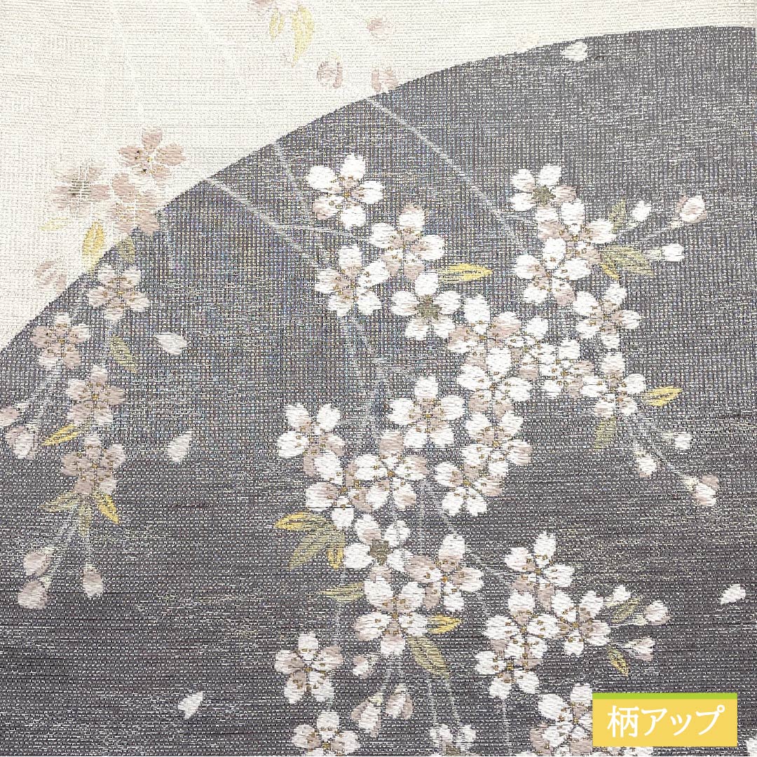袋帯 正絹 錫色(すずいろ) 月 桜 帯丈450cm Sランク ポイント柄 フォーマル グレー系 1123014062422