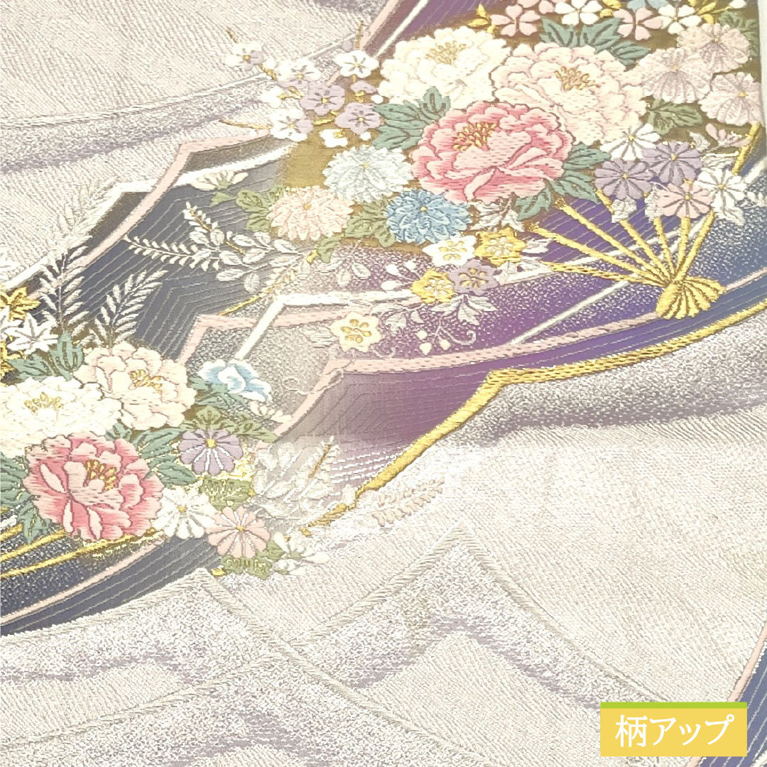 袋帯 正絹 Aランク 花柄 西陣織 帯丈432cm 六通 フォーマル 銀系 1123016643322